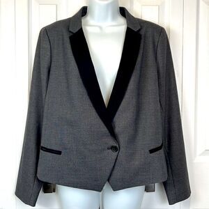Banana‎ Republic Grey with Black Trim Lined Blazer Size 12